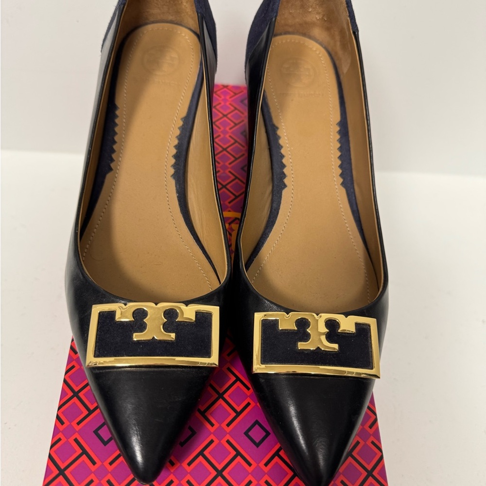 Elegant Tory Burch Black Suede & Leather Heels